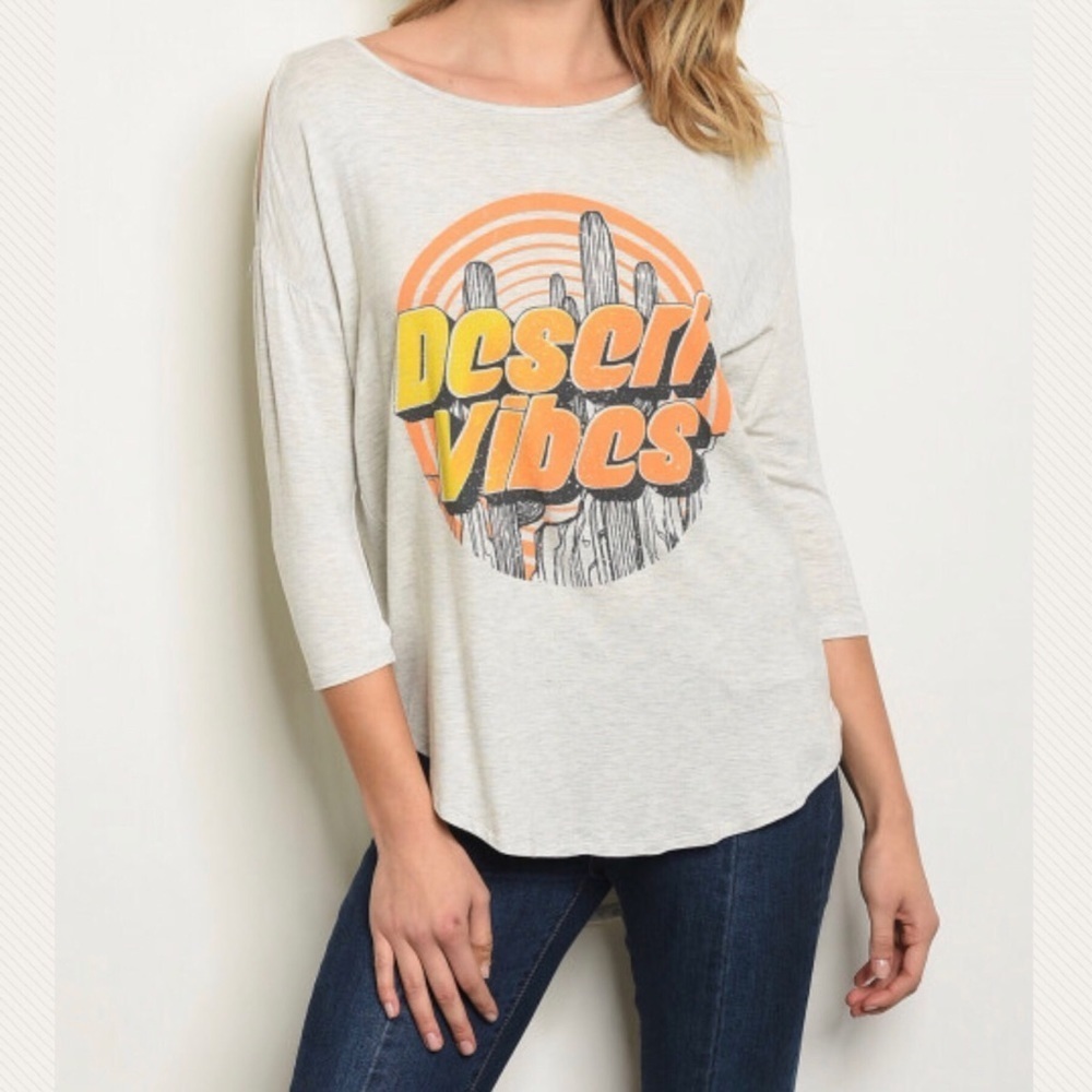 Desert vibe graphics T-shirt cold shoulder